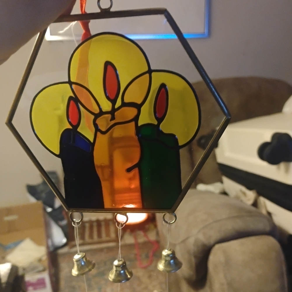 Stained Glass Candle Suncatcher with Bells